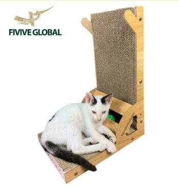 L-shaped scratcher with rattle (MDF wood + board) (42×30×21 cm)