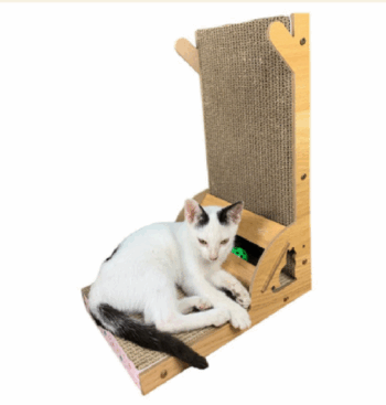 L-shaped scratcher with rattle (MDF wood + board) (42×30×21 cm)